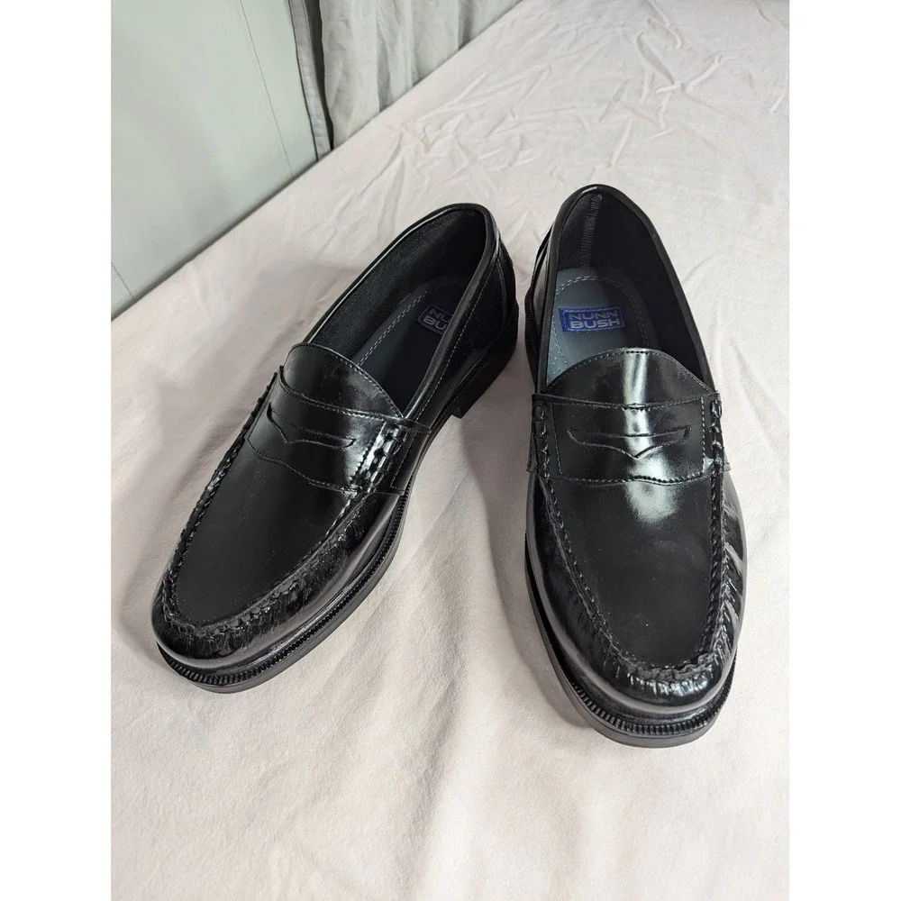 Nunn Bush mens loafers shiny black dress slide on shoes 12W leather uppers 85538